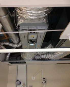In-duct UV-C unit installed in ceiling void at Maidstone Hospital