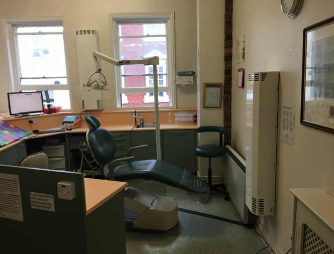 Pride Hill Dental Surgery treatment room 2 with two MT250 wall-mounted UV-C air purifiers